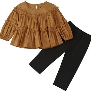 2 Pieces Little Girl Solid Color Blouse And Black